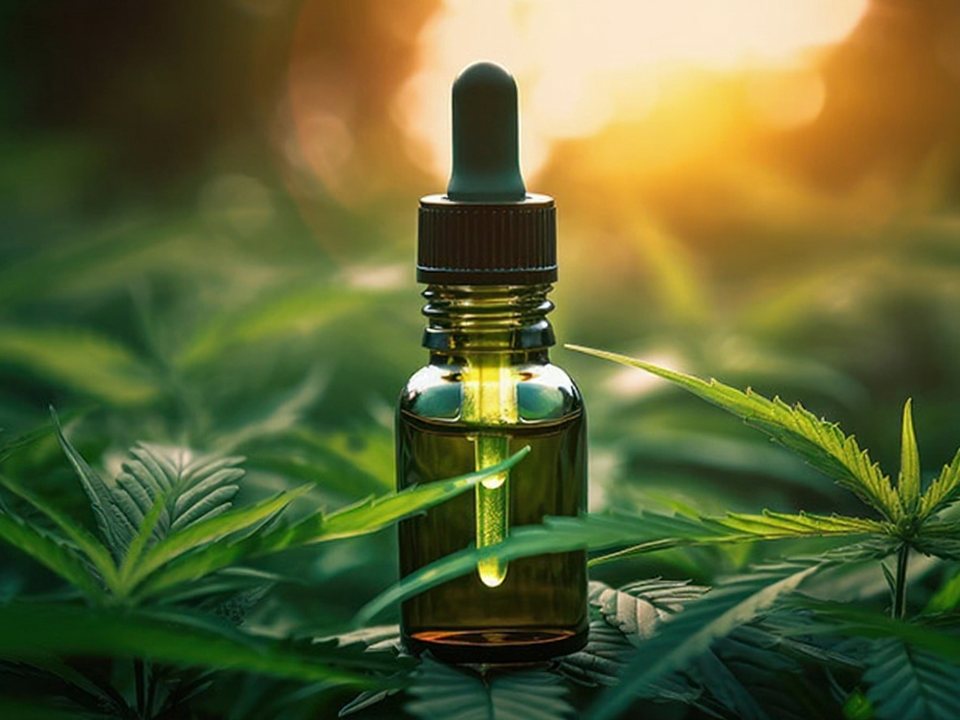 Lavoura de cannabis ao entardecer